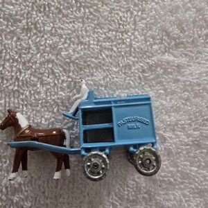 Blue and Brown Horse-Drawn Milk Cart Toy